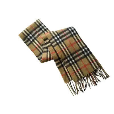Bufanda Diseño Cuadrillé Talla S con flecos Camel - miniatura 1