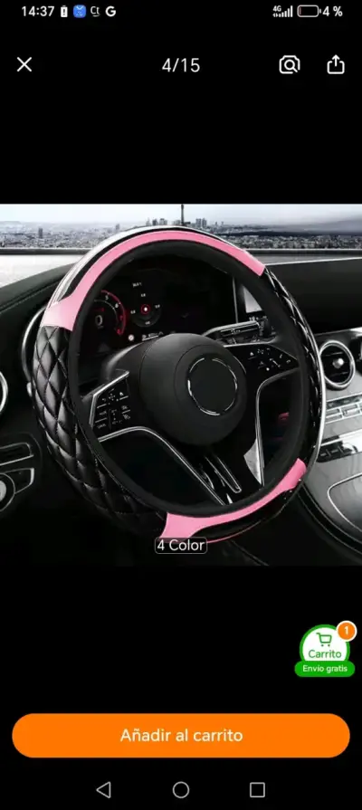 Cubre volante de cuero sintético negro y rosa - miniatura 1
