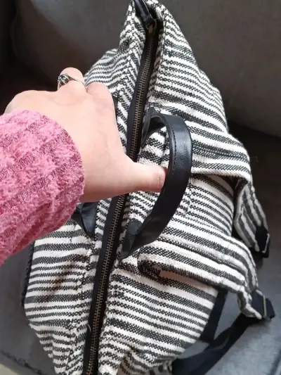 Mochila de tela rayada con asas de cuero - miniatura 3