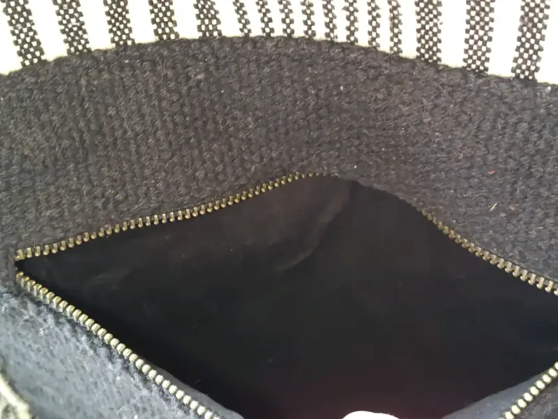 Mochila de tela rayada con asas de cuero - 5