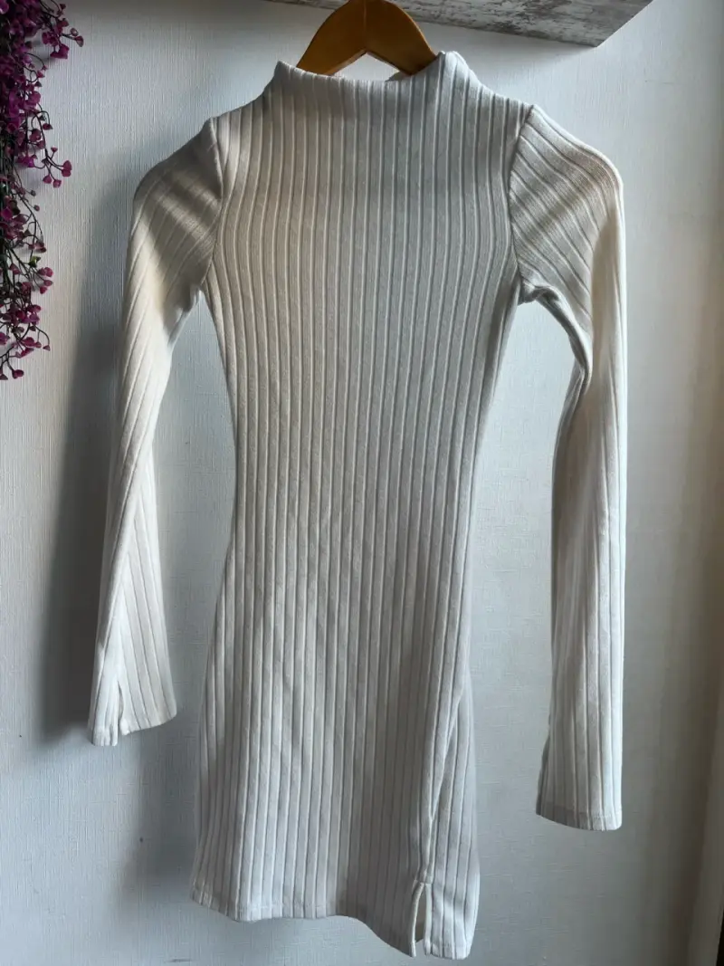 Vestido de punto canalé blanco H&M - 1