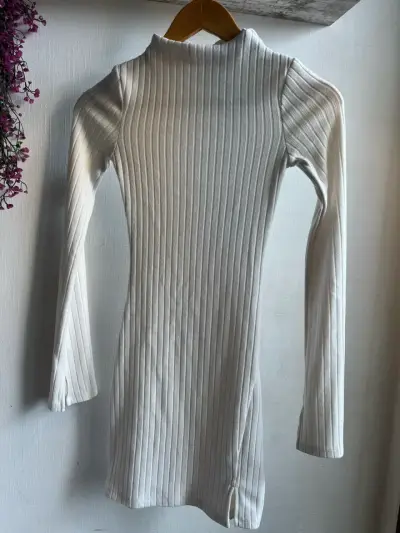 Vestido de punto canalé blanco H&M - miniatura 1