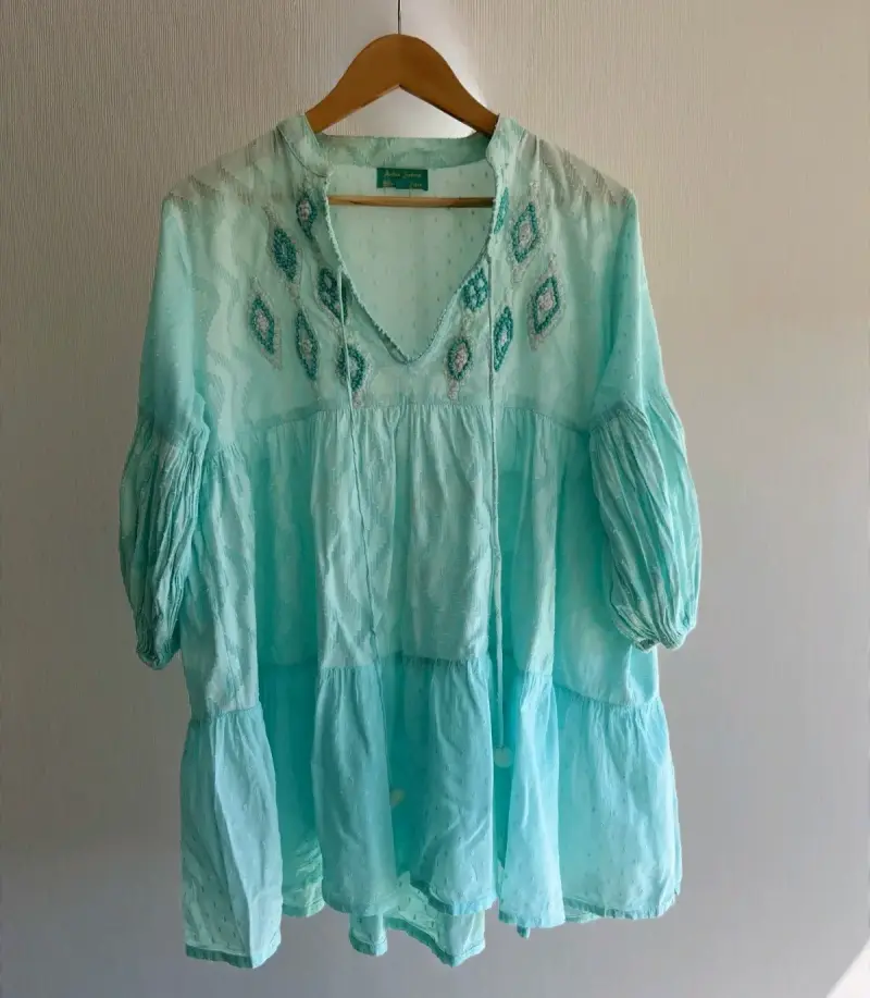 Vestido bohemia turquesa con bordado - 1