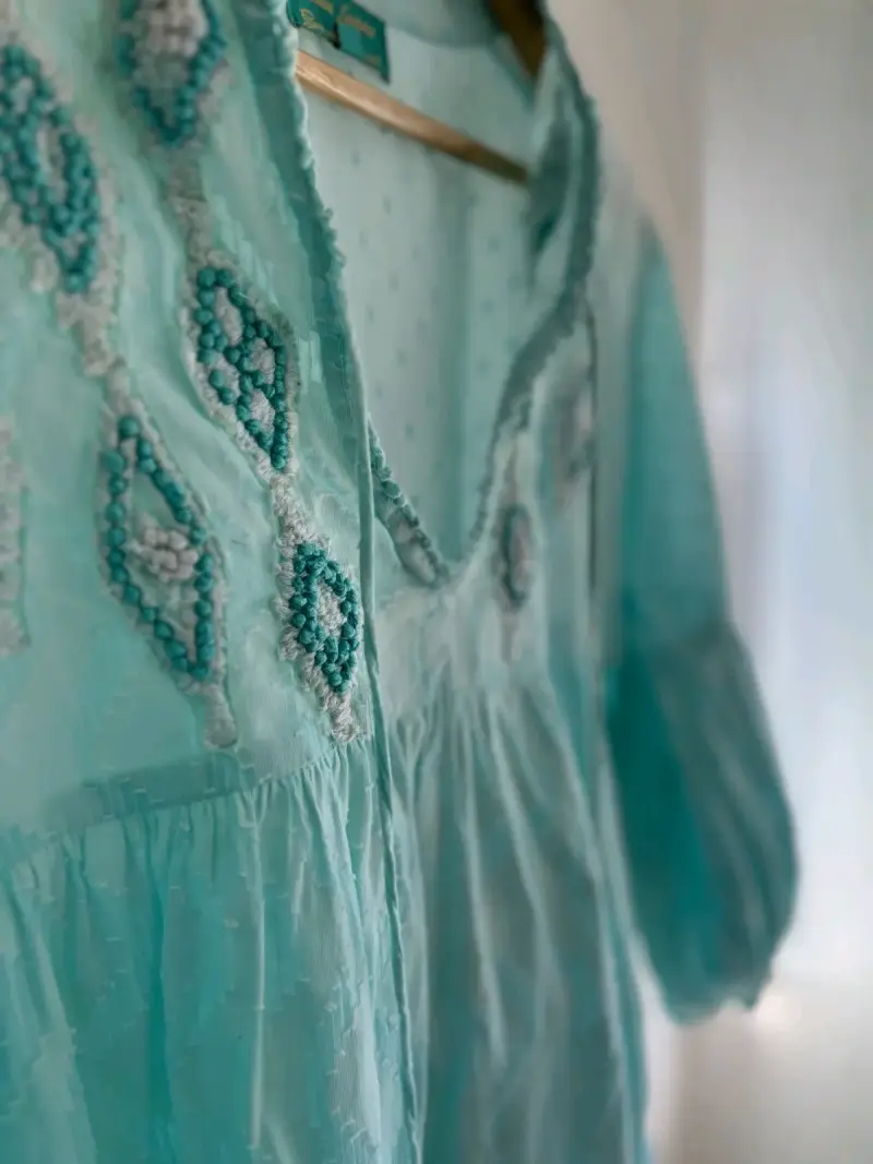 Vestido bohemia turquesa con bordado - 2