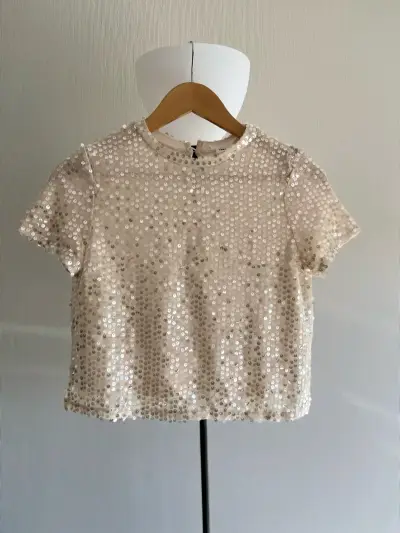 Polera de lentejuelas doradas para mujer - miniatura 1