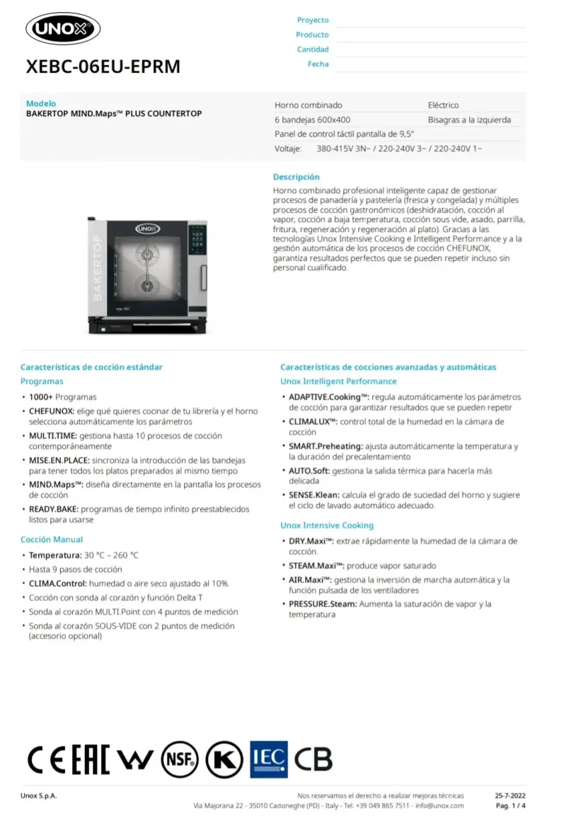 Horno Combinado Eléctrico Unox Bakertop Mind.Maps Plus - 2