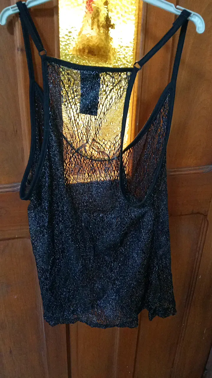 Top de encaje negro brillante para mujer - 2