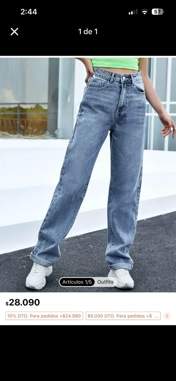 Jeans rectos de mezclilla azul para mujer