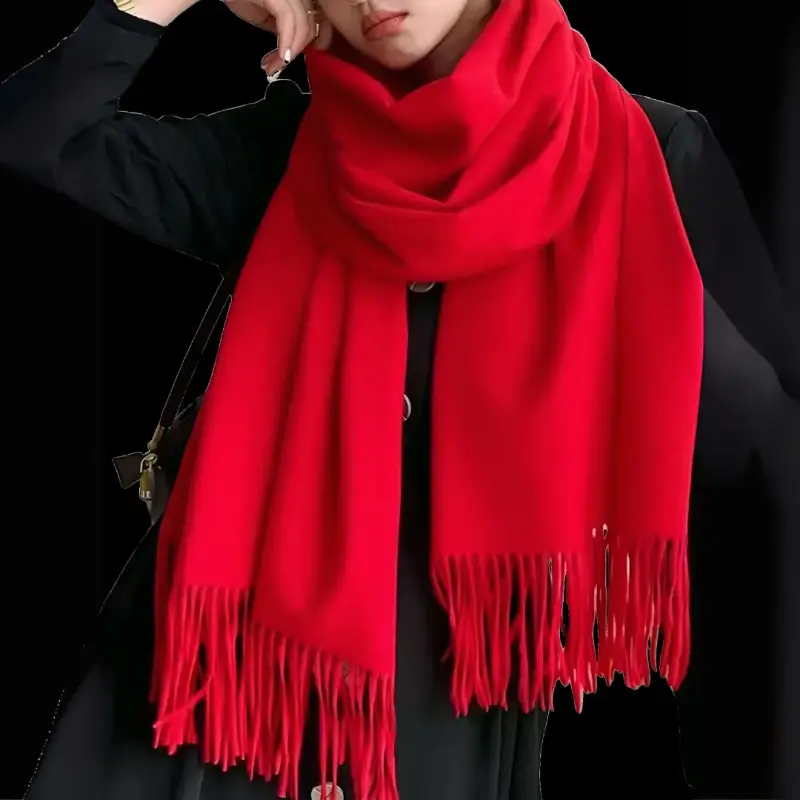 Bufanda XL Roja con flecos para mujer - 3
