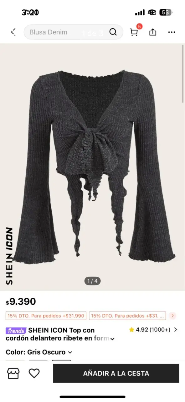 Top Shein Icon gris oscuro con cordón delantero - 1