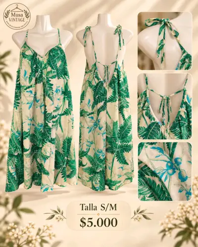 Vestido vintage con estampado tropical talla S/M - miniatura 1