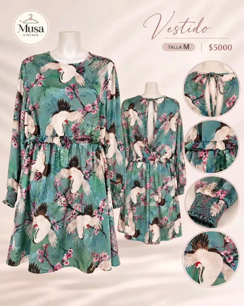 Vestido vintage con estampado tropical talla S/M - 2