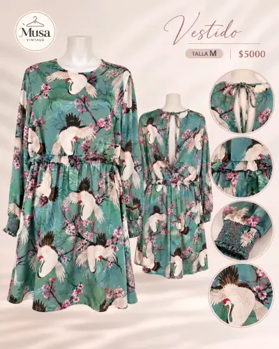 Vestido vintage con estampado tropical talla S/M - miniatura 2