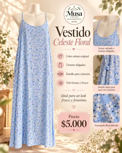 Vestido vintage con estampado tropical talla S/M - miniatura 5
