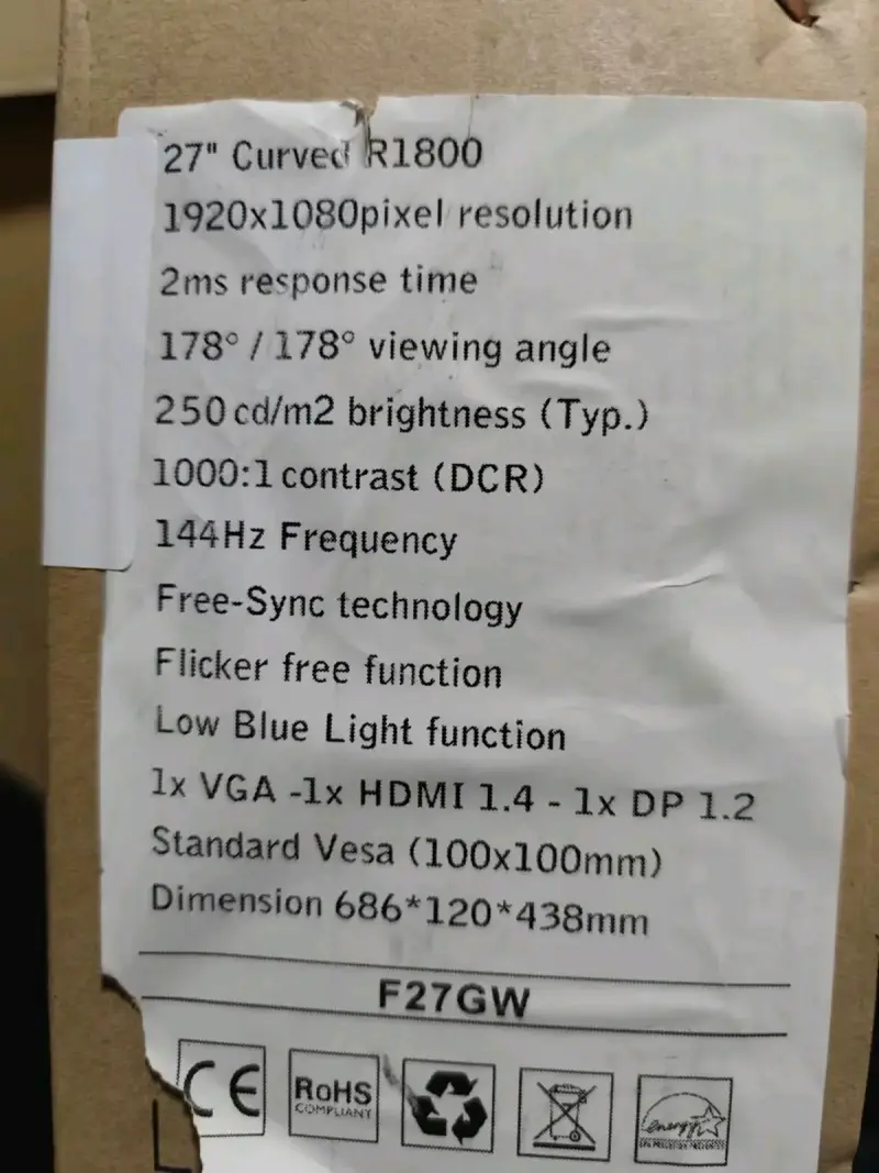 Monitor curvo de 27 pulgadas R1800 Full HD - 3