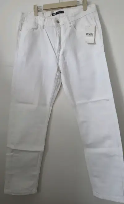 Pantalones blancos de mezclilla Zara Premium - miniatura 1