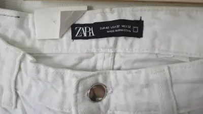 Pantalones blancos de mezclilla Zara Premium - miniatura 2