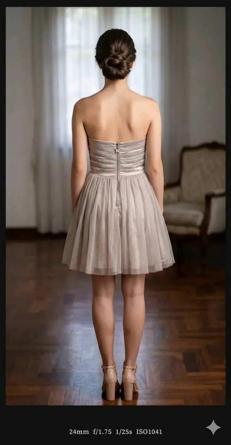Vestido de fiesta strapless gris con detalles brillantes - 2
