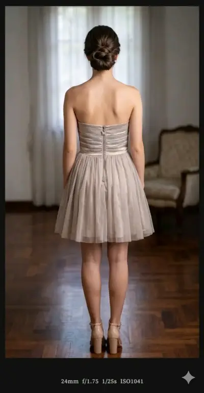 Vestido de fiesta strapless gris con detalles brillantes - miniatura 2