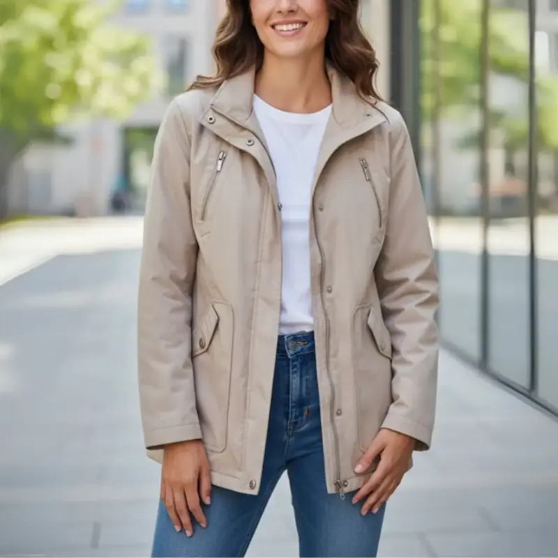 Parka Opposite beige Talla S mujer con cierre - 5