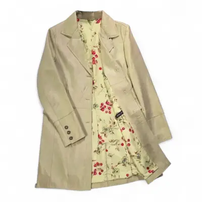 Abrigo beige con forro floral para mujer - miniatura 1