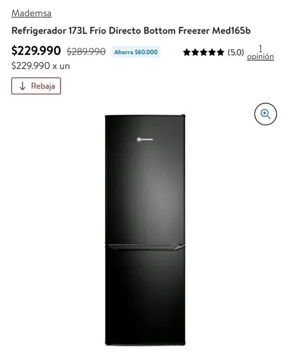 Refrigerador Mademsa 173L Frío Directo Bottom Freezer
