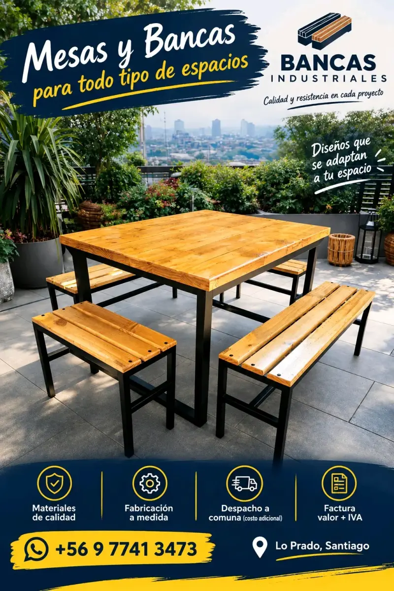 Mesa y bancas de madera para exteriores