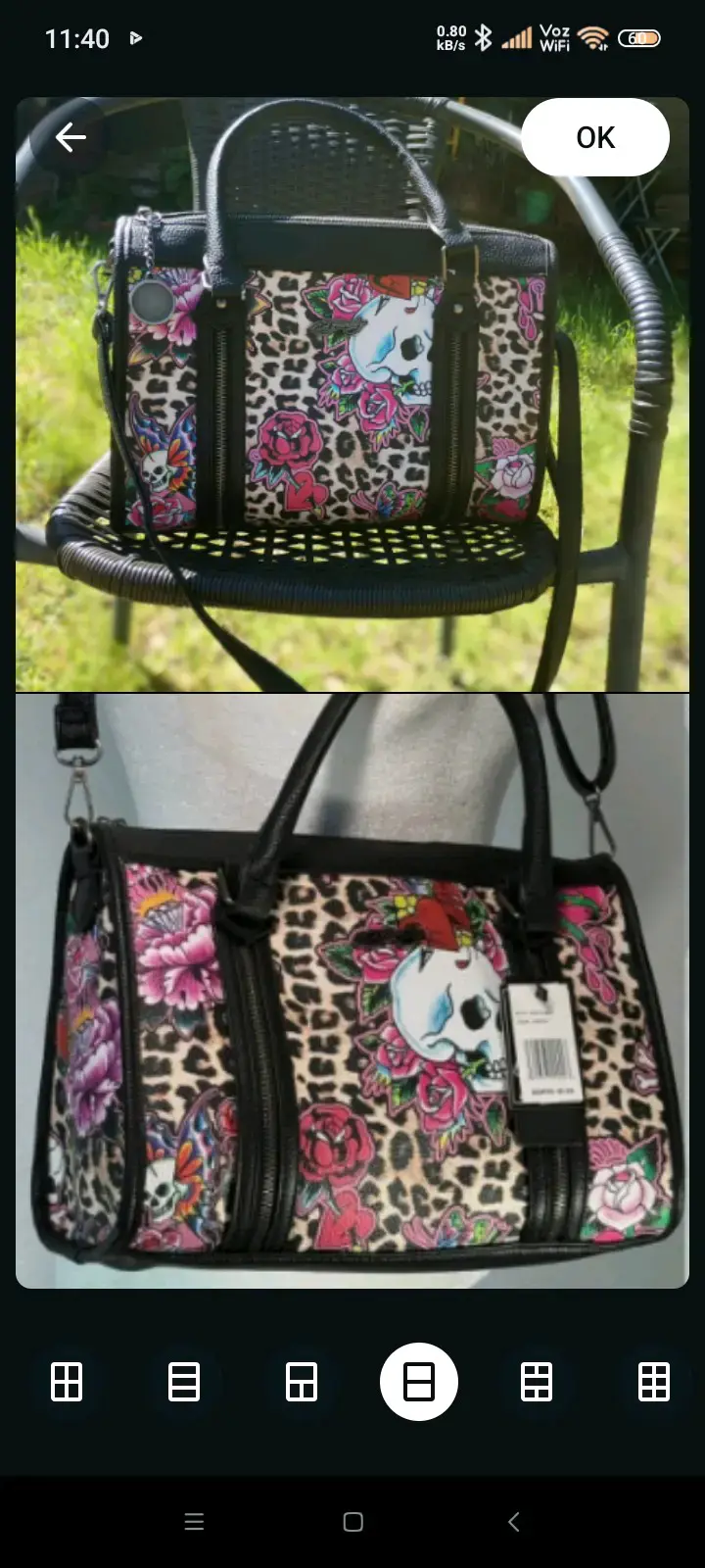 Bolso con diseño de calaveras y flores - 1