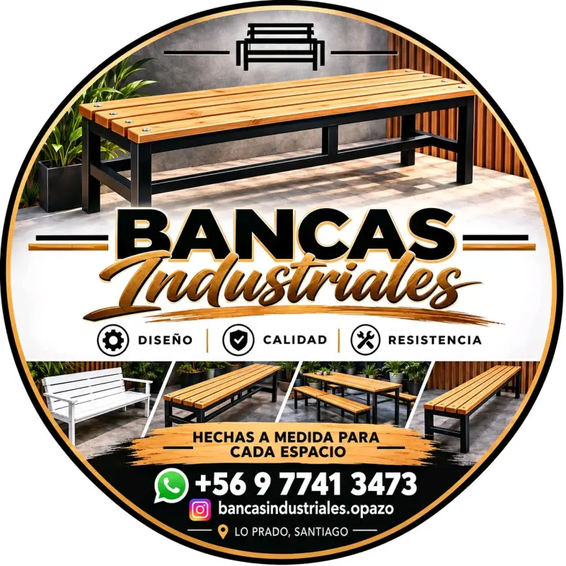 Banca industrial de madera y metal - 1
