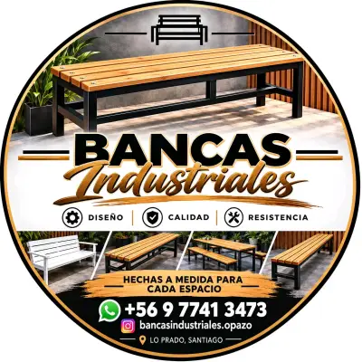 Banca industrial de madera y metal - miniatura 1