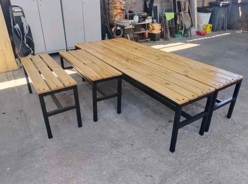 Banca industrial de madera y metal - 6