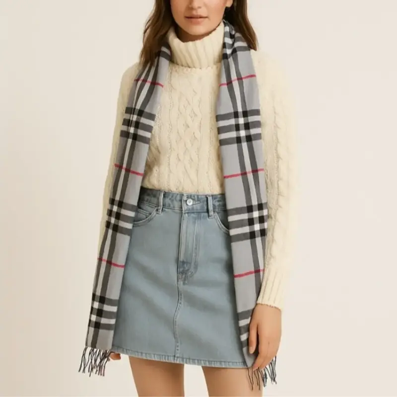 Bufanda Cuadros Check Gris Mujer - 3