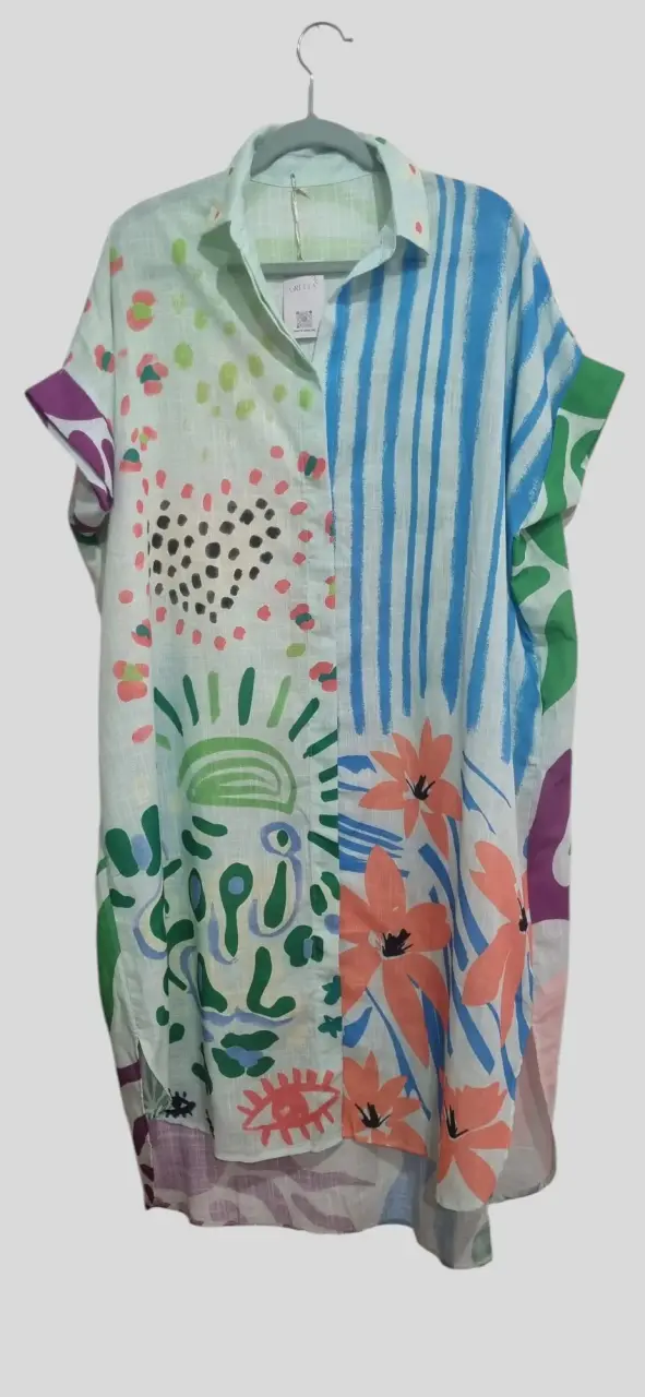Vestido camisero estampado colorido para mujer. - 1