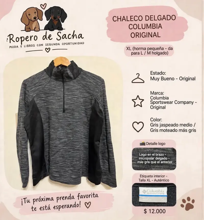 Chaleco Delgado Columbia Gris Jaspeado Talla XL