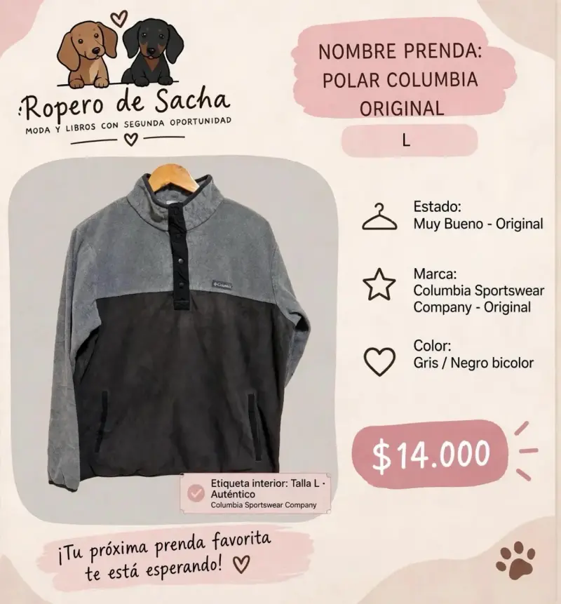 Polar Columbia Original Gris y Negro Talla L
