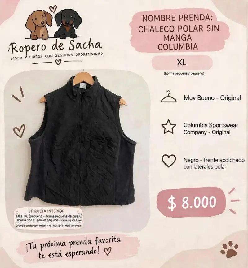 Chaleco Polar Sin Mangas Columbia Negro XL