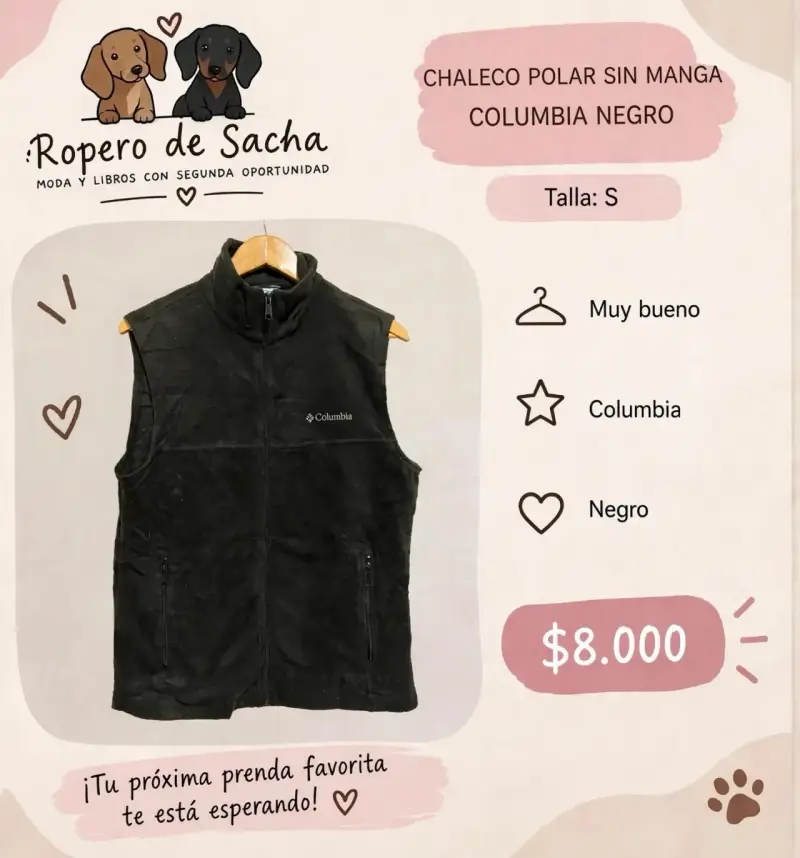 Chaleco polar sin mangas Columbia negro talla S