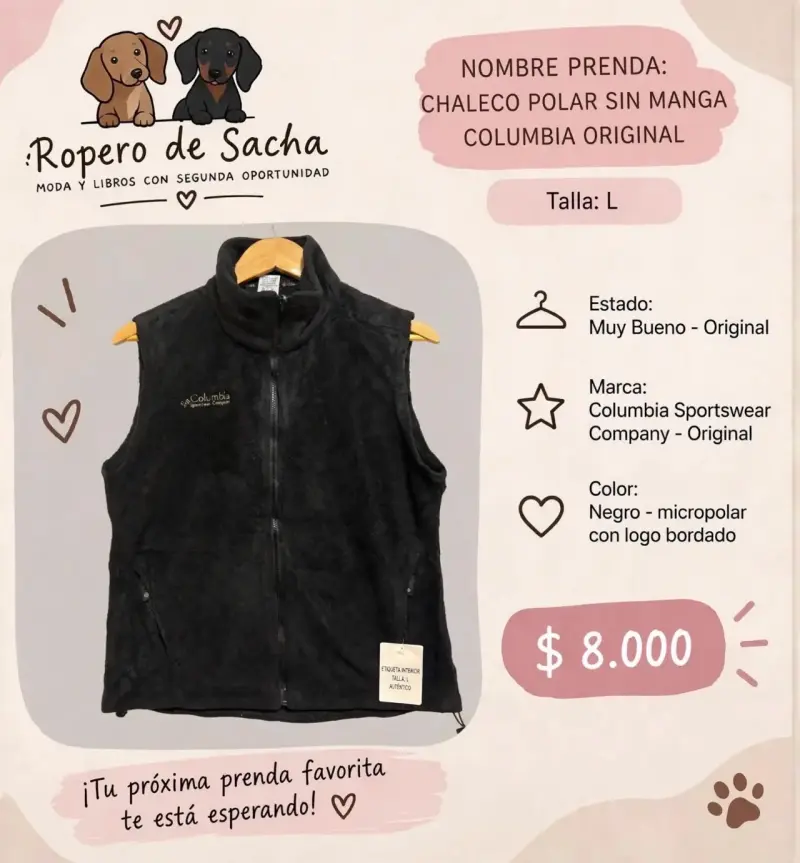 Chaleco Polar Sin Manga Columbia Negro Talla L