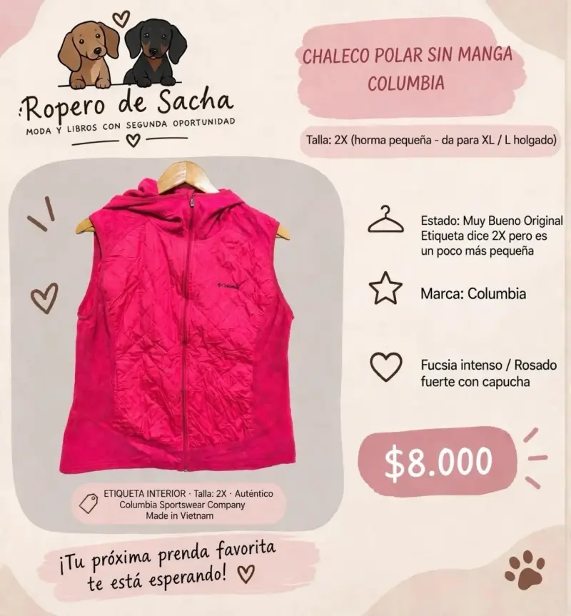Chaleco Polar Sin Manga Columbia Fucsia