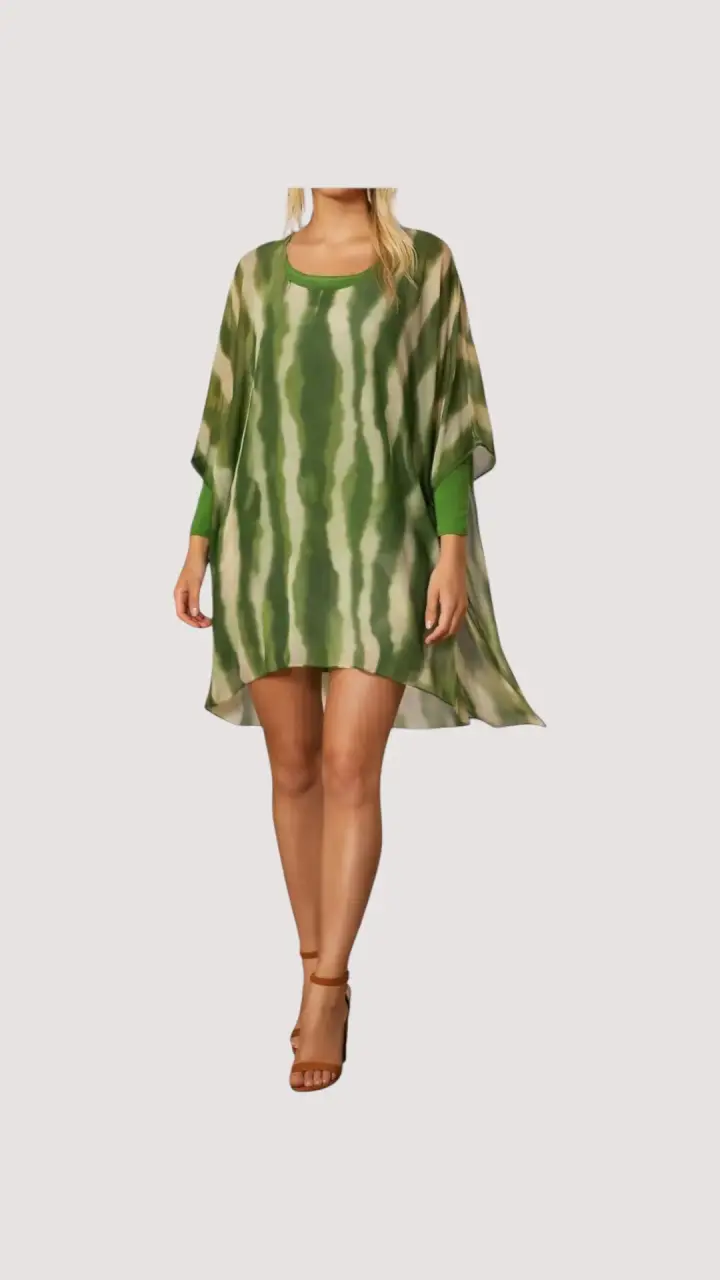 Vestido suelto verde con estampado tie-dye - 2
