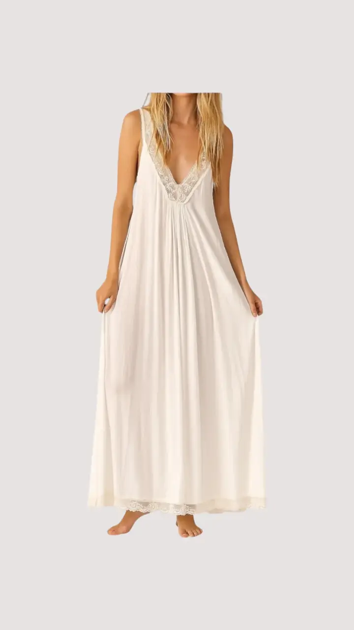 Vestido italiano lencero blanco con encaje.