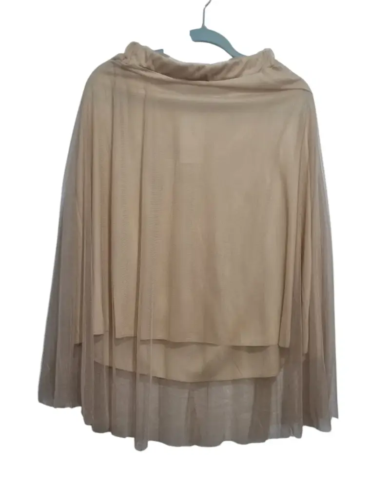 Falda midi beige de tul elegante - 1