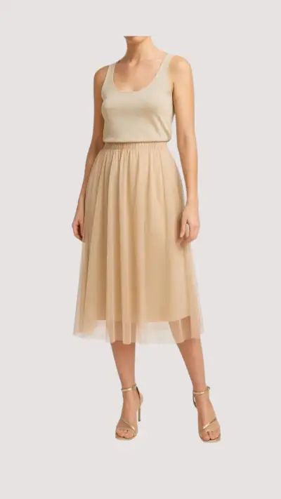 Falda midi beige de tul elegante - miniatura 2