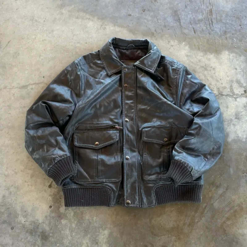 Chaqueta de cuerina vintage bomber de hombre - 2