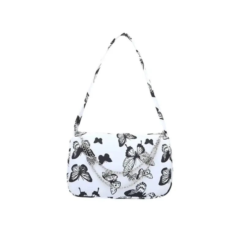 Cartera Baguette Mujer Estampado Mariposas Blanco - 1