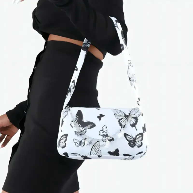 Cartera Baguette Mujer Estampado Mariposas Blanco - 4