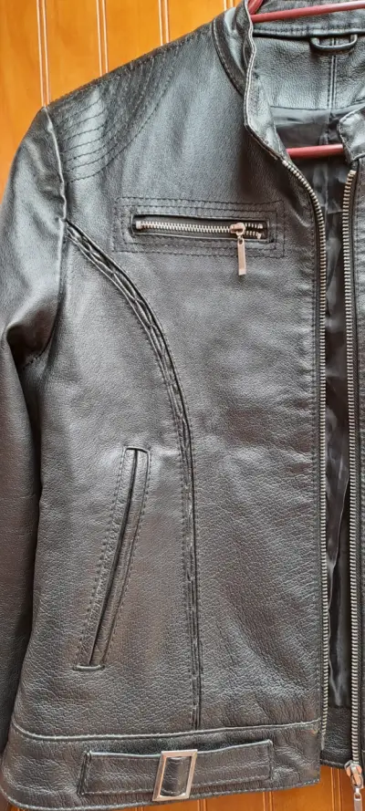Chaqueta de cuero negra unisex - miniatura 3