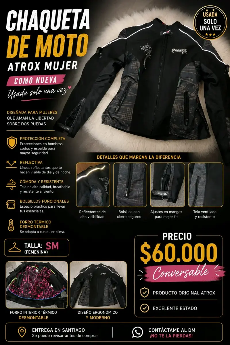 Chaqueta de moto para mujer Atrox como nueva