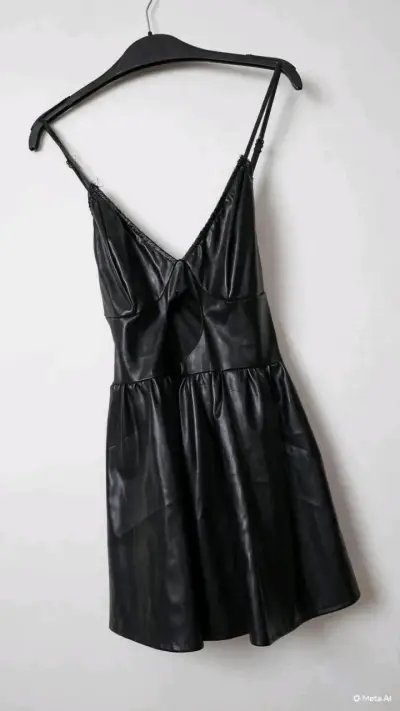 Vestido negro de cuero sintético con diseño de corazón - miniatura 1