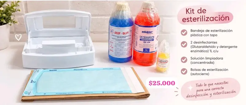 Kit de esterilización con bandeja y desinfectantes